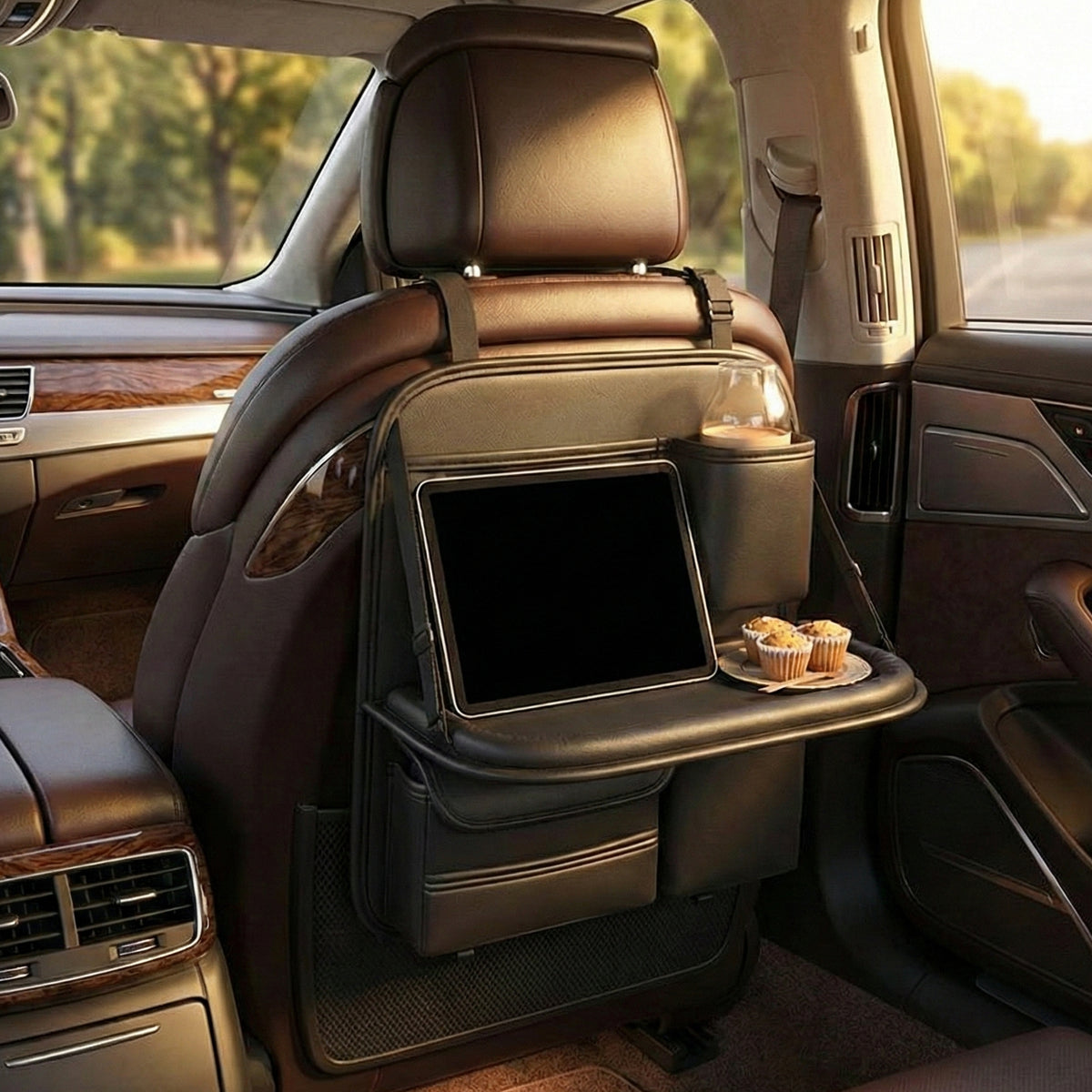 Foldable Car Backseat Organizer with Tray Table